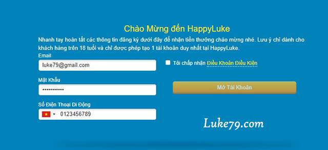 Điền thông tin vào phiếu HappyLuke đăng ký